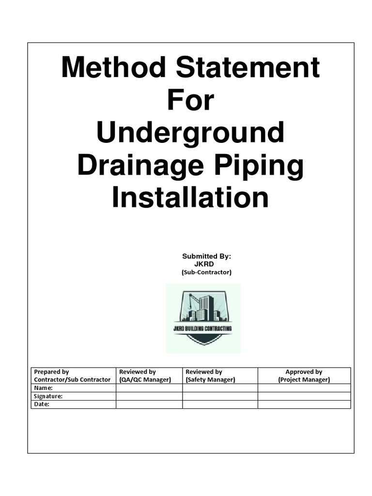 Method Statement For Underground Drainage Piping Installation PDF