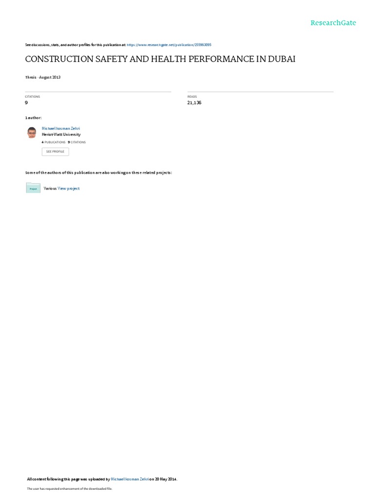 Construction Safety and Health Performance in Dubai Download Free PDF