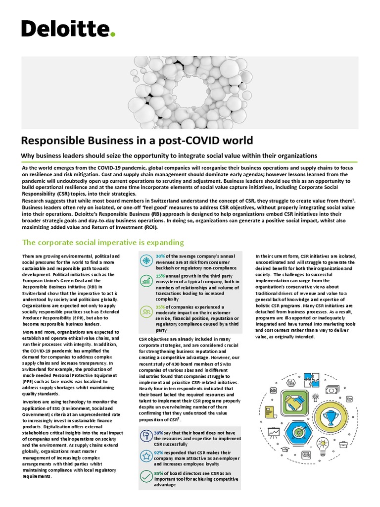 Deloitte CH - Risk Responsible Business in A Post-Covid World | PDF