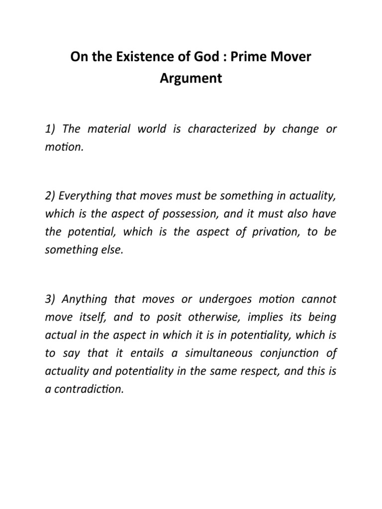 The Prime Mover Argument Establishing the Existence of God Through the