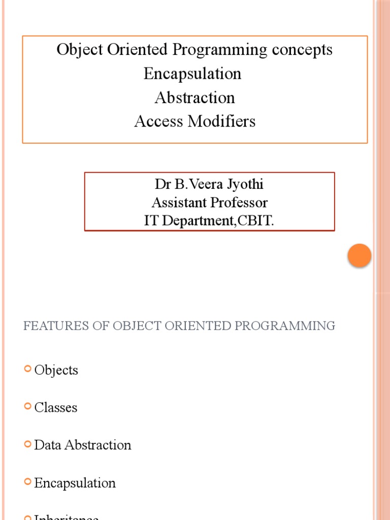 Object Oriented Programming Concepts Encapsulation Abstraction Access ...