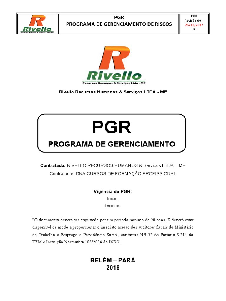 PGR Programa de Gerenciamento de Riscos | PDF | Poluição do ar ...