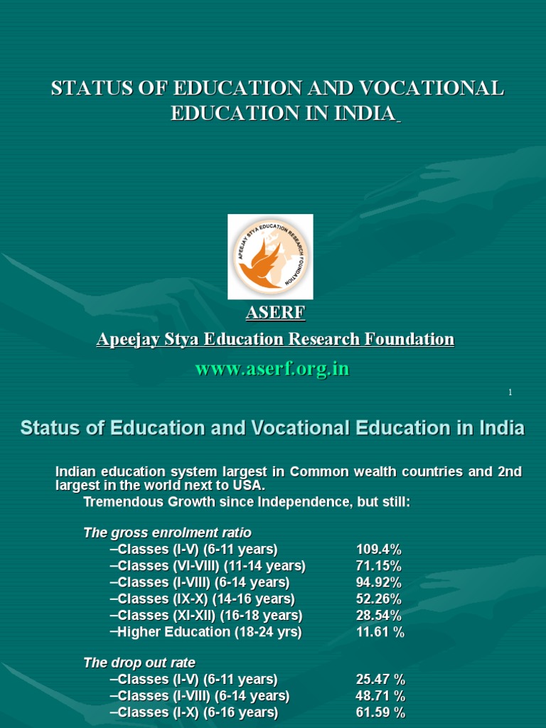 Status of Education and Vocational Education in India-1 | PDF ...