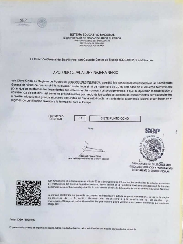 Certificado de Bachillerato | PDF