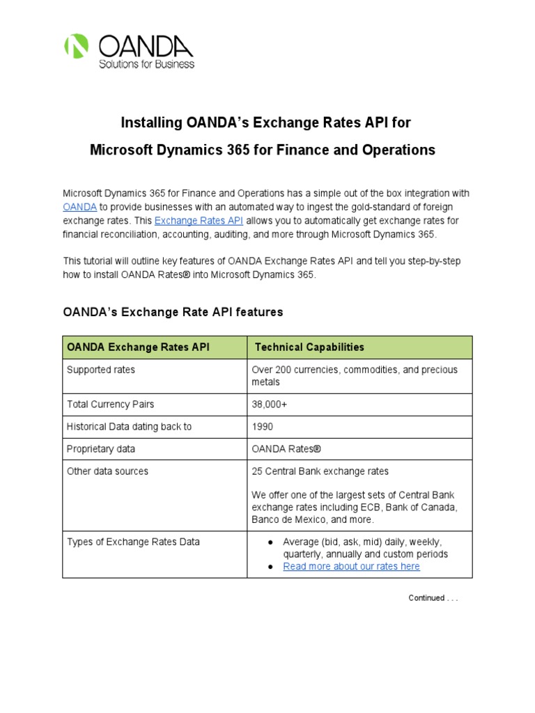OANDA Exchange Rate With D365FO | PDF | Exchange Rate | Representational  State Transfer
