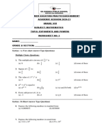 Class VIII Mathematics Worksheet 3