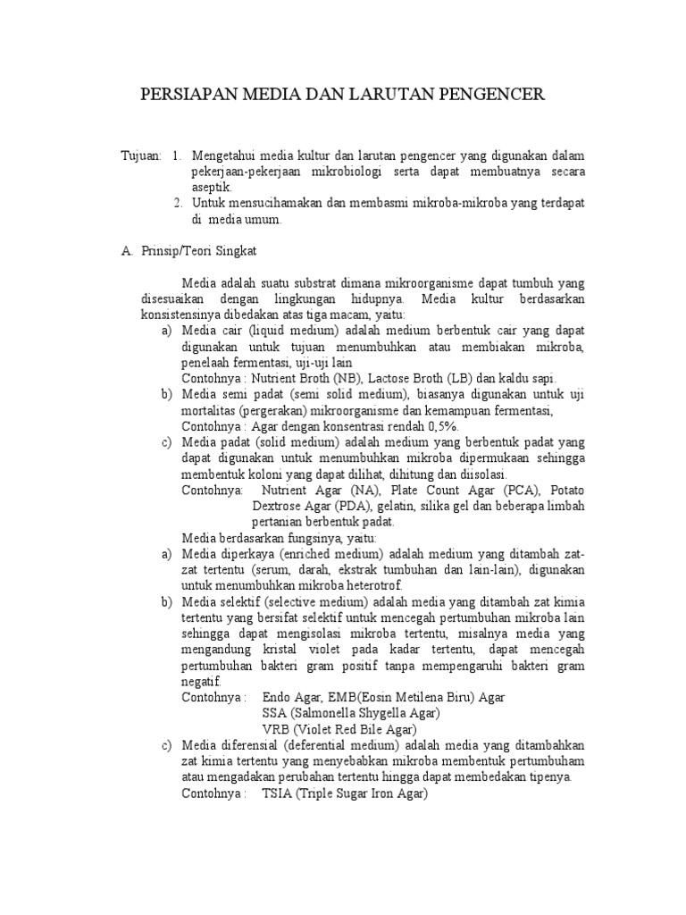 Persiapan Media Dan Larutan Pengencer - 2 | PDF | Kesehatan Holistik