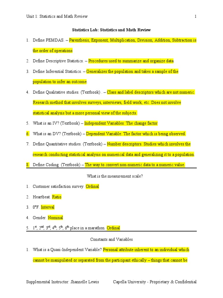 Statistics and Math Concepts Overview | PDF