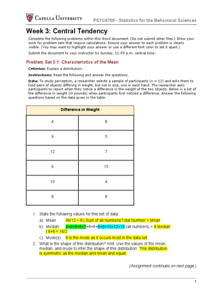 Central Tendency and Data Analysis in PSYC4700 | PDF | Microsoft Excel ...