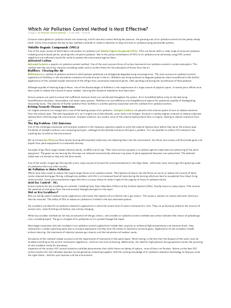 Effective Air Pollution Control Methods | PDF | Chemistry | Atmosphere ...