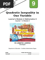 Quadratic Inequality in One Variable: Learner's Module in Mathematics 9