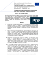 Informe Preliminar de la Misión de Observación Electoral de la UE