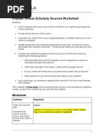 Popular Versus Scholarly Sources Worksheet