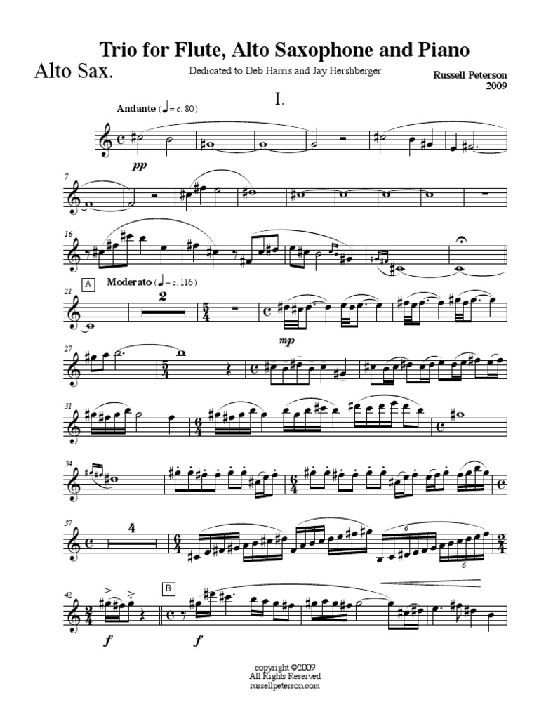 Russell Peterson Trio For FL Sax Pno Alto Sax Part | PDF