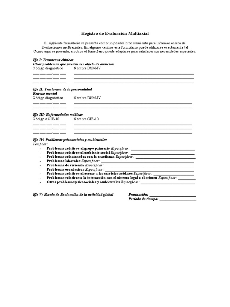 Registro de Evaluación Multiaxial | PDF | Manual Diagnóstico y ...