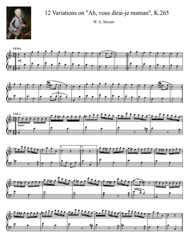 Mozart 12 Variations On Ah Vous Dirai-Je Maman K.265 | PDF