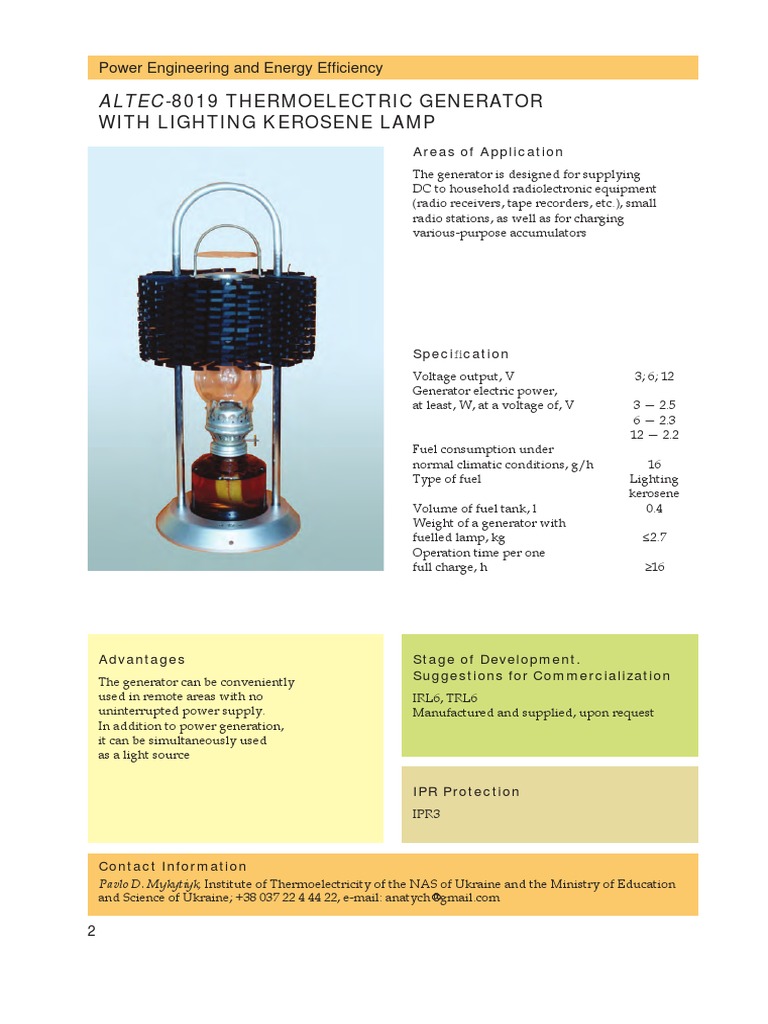 Altec8019 Thermoelectric Generator Kerosene Lamp PDF Electric