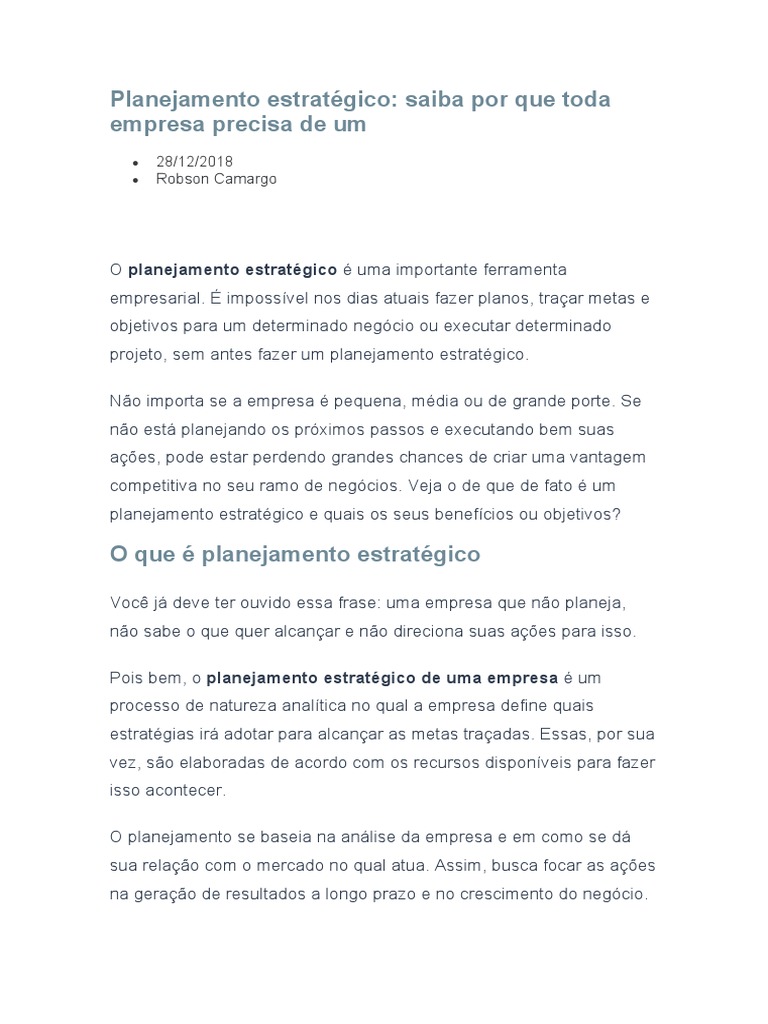 Importância do Planejamento Estratégico | PDF | Planejamento ...