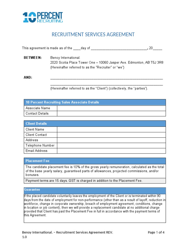 Recruitment Services Agreement Template | PDF | Résumé | Legal Liability