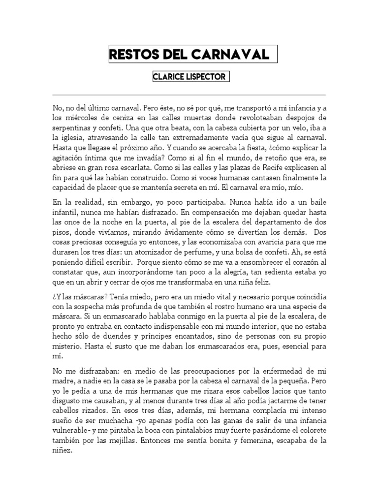 CLARICE LISPECTOR - Restos Del Carnaval | PDF | Carnaval