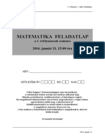 Matematika Feladatlap: 2016. Január 21. 15:00 Óra