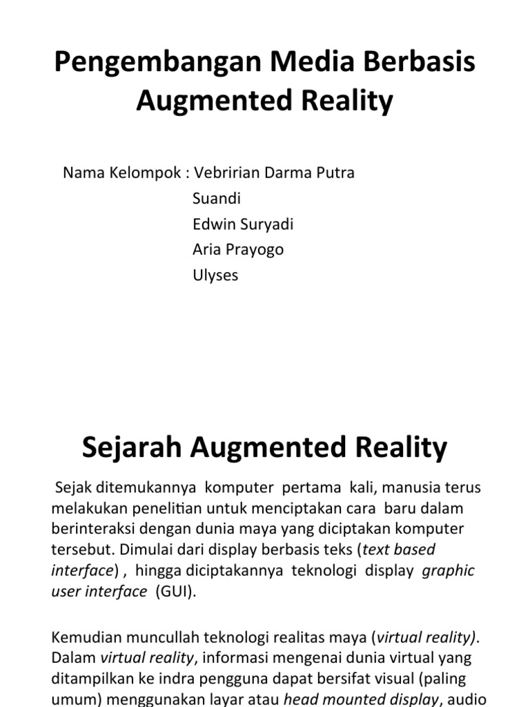 Pengembangan Augmented Reality dan Aplikasinya | PDF