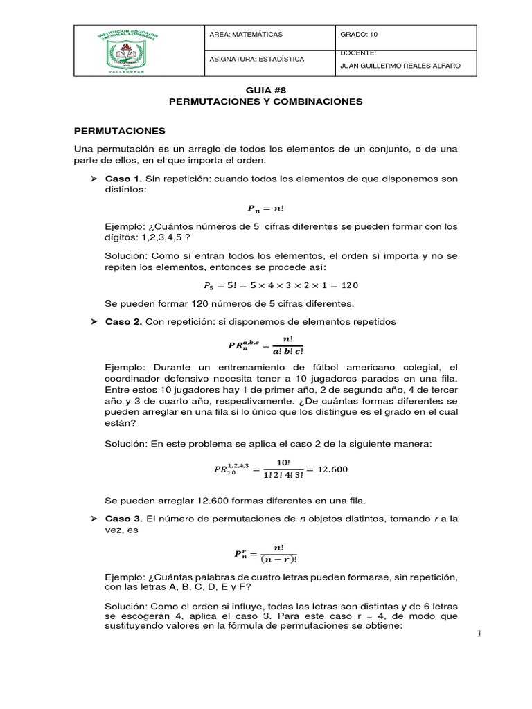 Permutaciones y Combinaciones en Estadística | PDF | Permutación ...