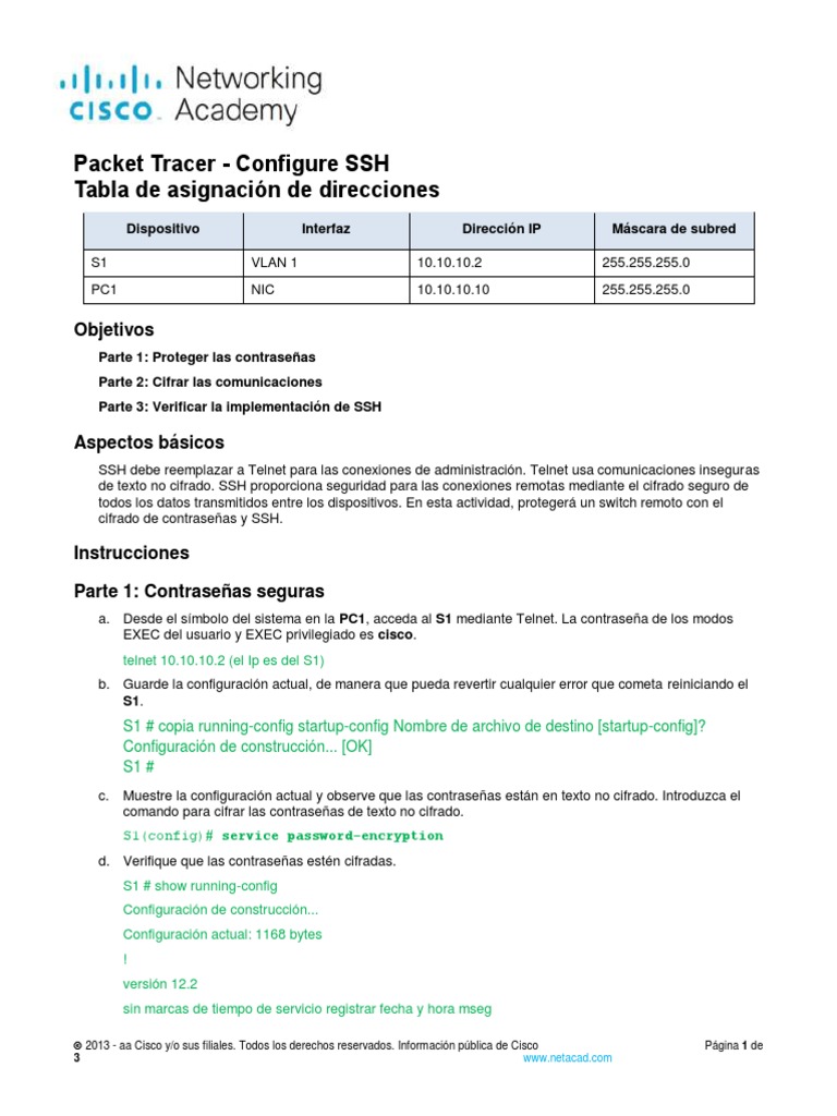 Configuración de SSH en Cisco Packet Tracer | PDF | Contraseña ...