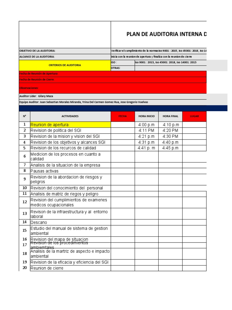 Formatos de Programa y Plan de Auditoria | Descargar gratis PDF ...