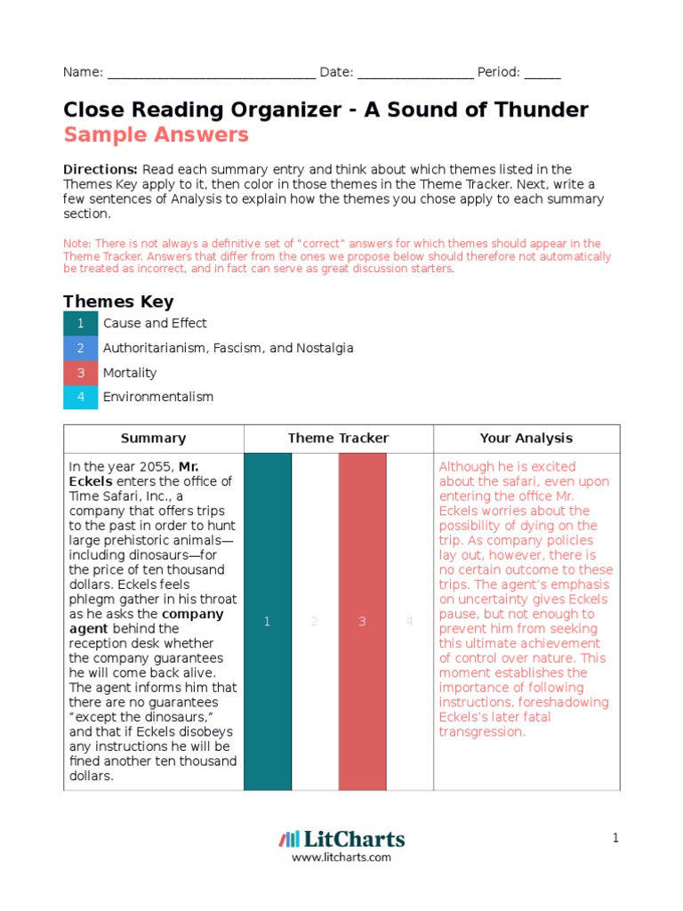 A Sound of Thunder Reading Sample Answers | PDF | Hunting