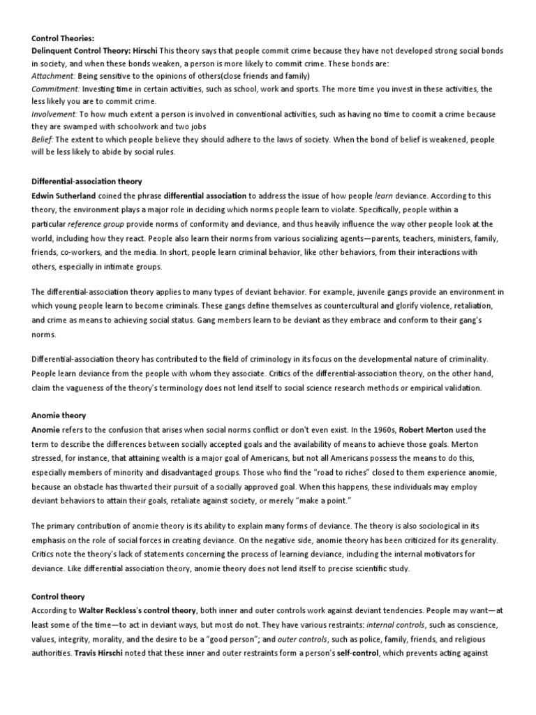 An Overview and Comparison of Major Criminological Theories Delinquent