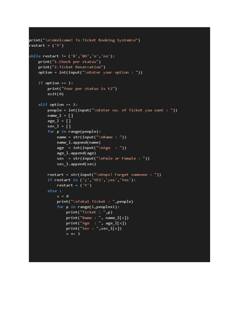 Ticket Reservation in Python | PDF
