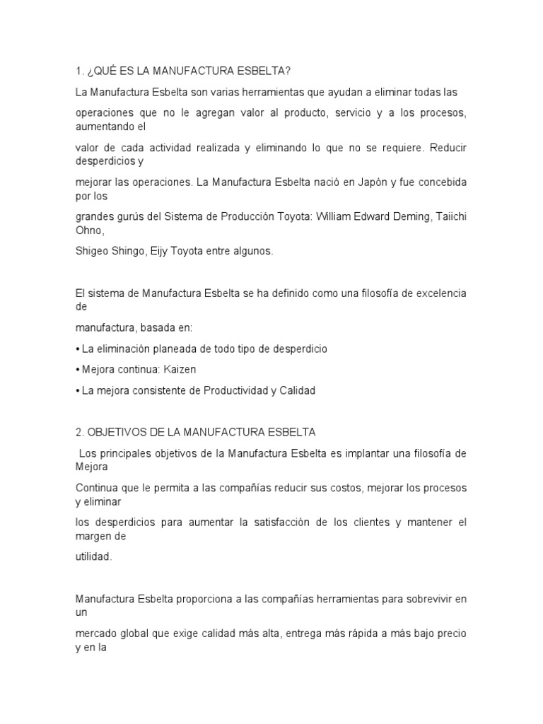 Beneficios de la Manufactura Esbelta | PDF | Lean Manufacturing | Business