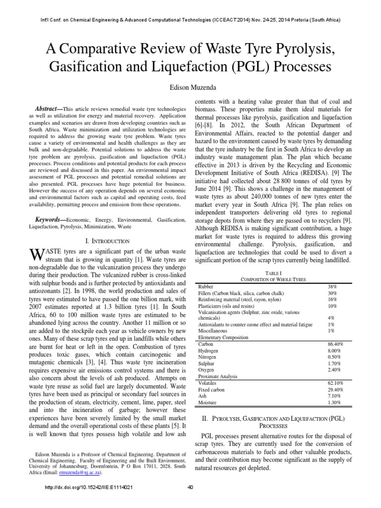 Comparative Review of Waste Tyre Pyrolysis 5240E1114021 | PDF ...