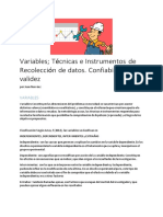 Variables Técnicas e Instrumentos de Recolección de Datos. Confiabilidad y Validez