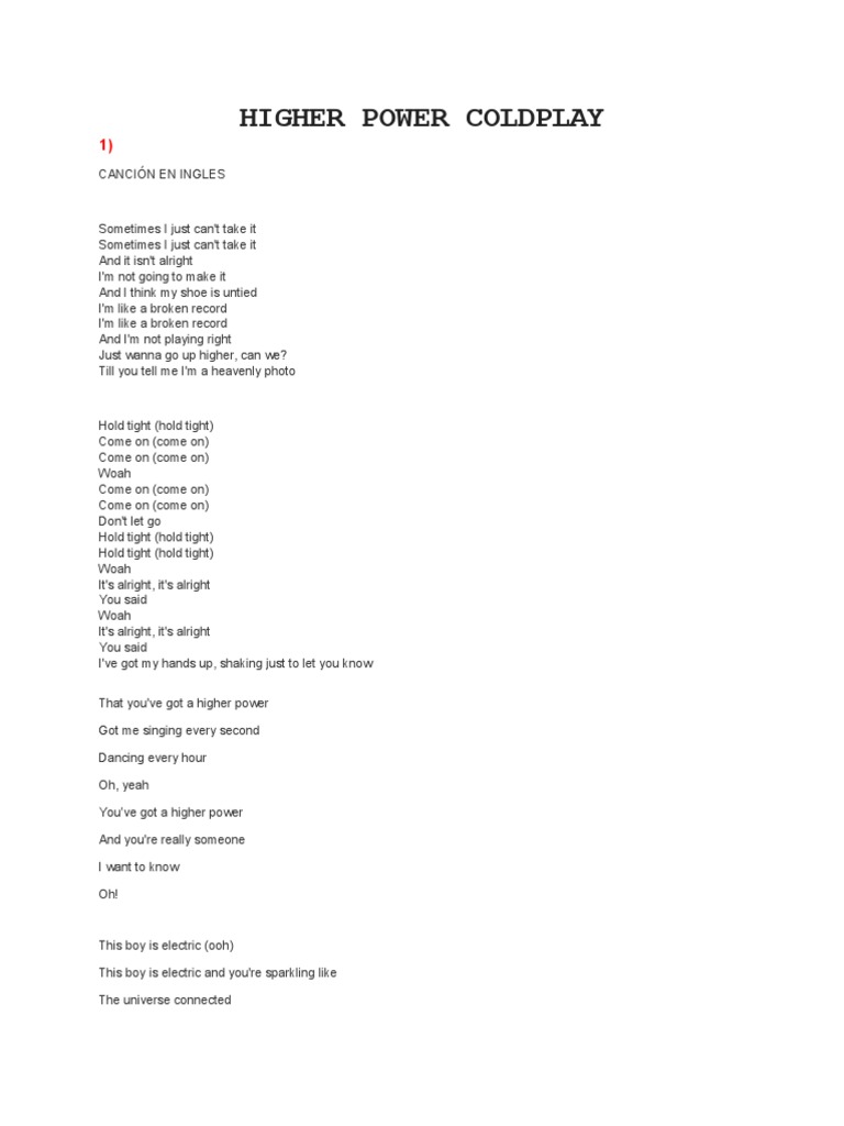 Higher Power Coldplay Pdf