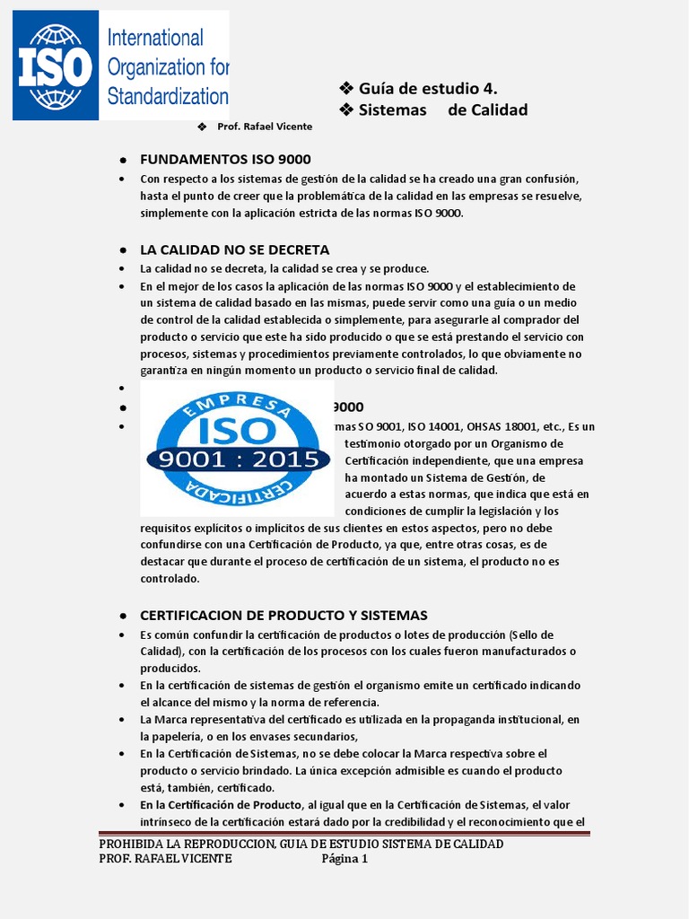 Fundamentos de Sistemas de Calidad ISO 9000 | PDF | Calidad (comercial ...