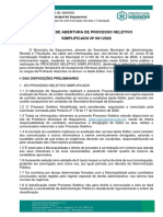 EDITAL DE ABERTURA Processo Seletivo Simplificado Nao 001 2022