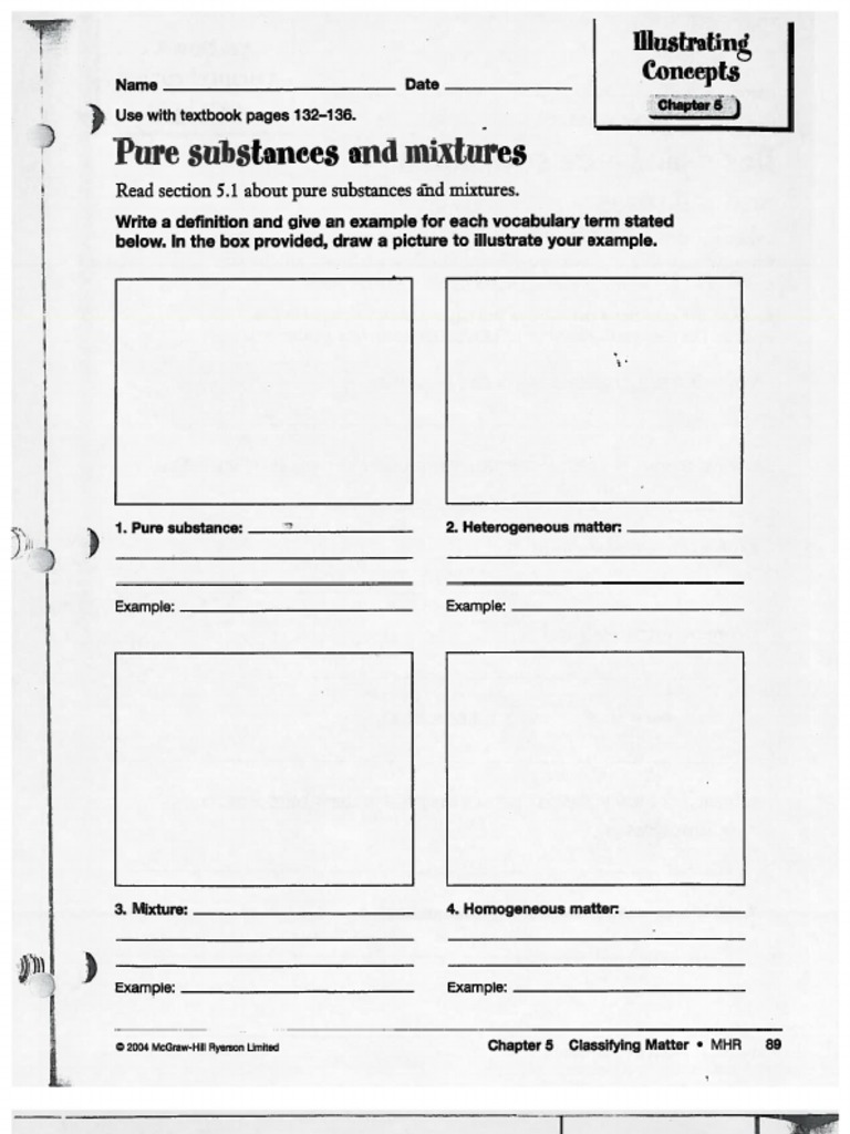 Pure Substances and Mixtures Worksheets PDF