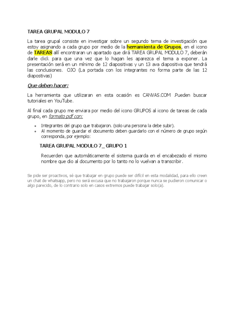 Tarea Grupal Modulo 7 | PDF | Crecimiento personal y profesional ...