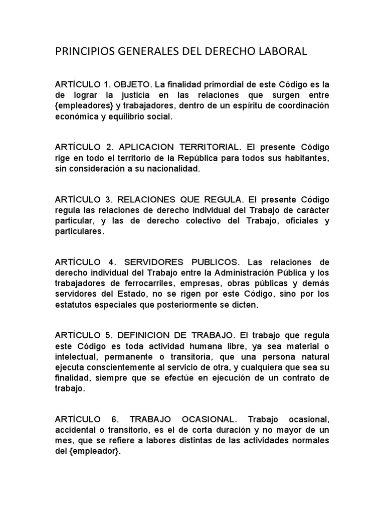 Principios del Derecho Laboral en Colombia | PDF | Derecho laboral ...