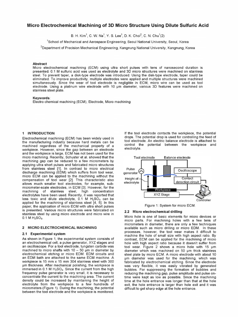 Micro ECM of 3D Structures with H2SO4 | PDF | Machining | Electrochemistry