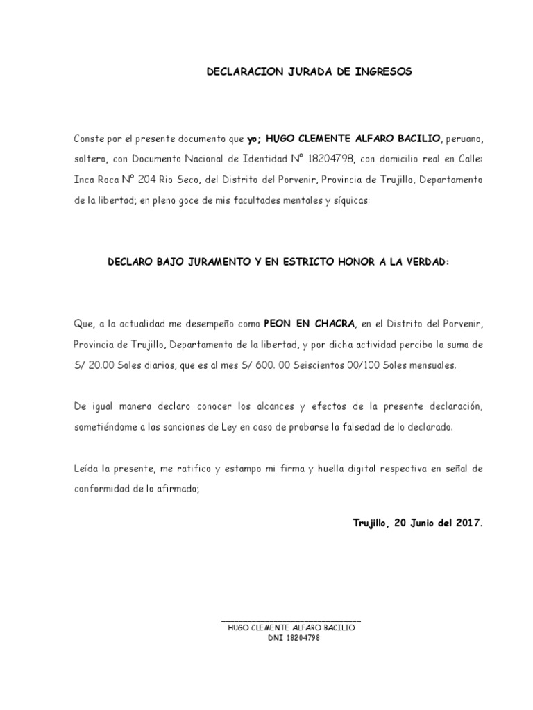 Modelo de Declaración Jurada de Ingresos | PDF | Ciencias sociales