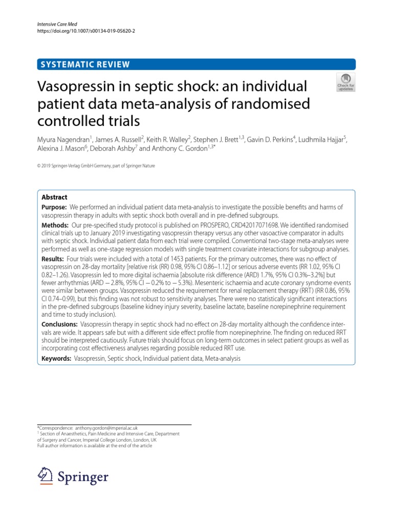 Vasopressin in Septic Shock An Individual Patient Data Meta Analysis 2019 PDF Sepsis Meta
