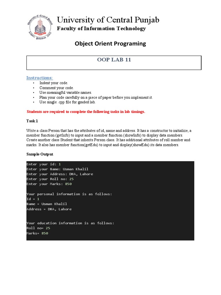 OOP Lab: Classes and Inheritance Tasks | PDF | Computers