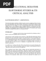 Organizational Behavior Hawthorne Studies & Its Critical Analysis