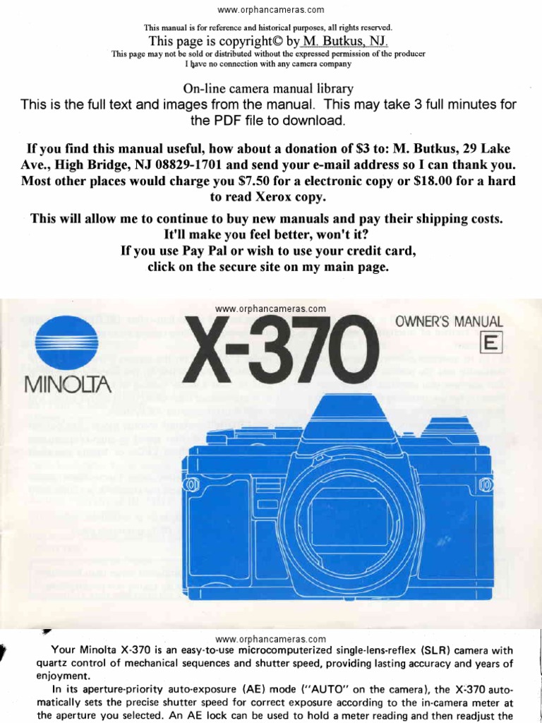 Minolta X 370 PDF Camera Exposure (Photography)