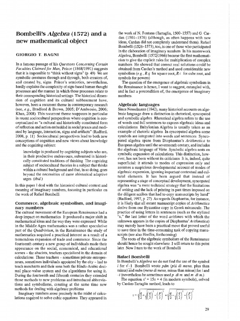 Bombelli's Role in Imaginary Numbers | PDF | Algebra | Mathematics