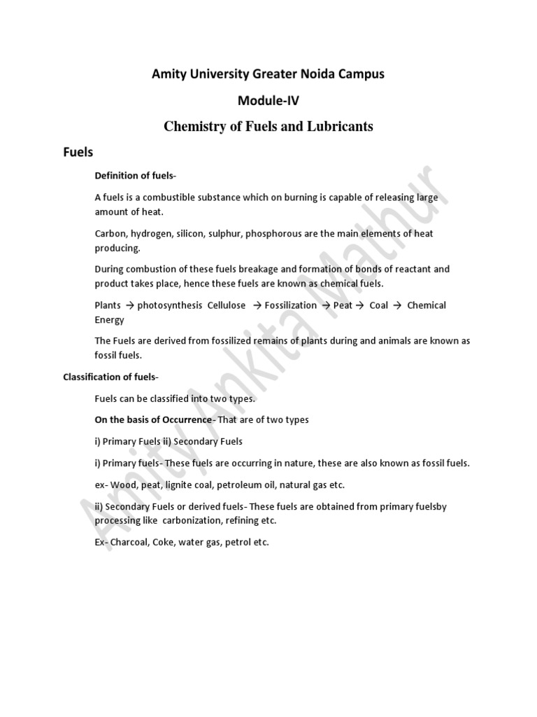 Amity University Greater Noida Campus ModuleIV Chemistry of Fuels and