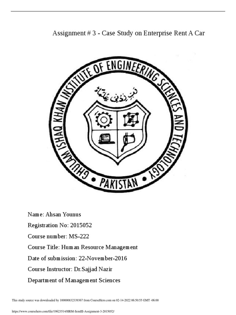 Assignment 3 Case Study On Enterprise Rent A Car PDF Human
